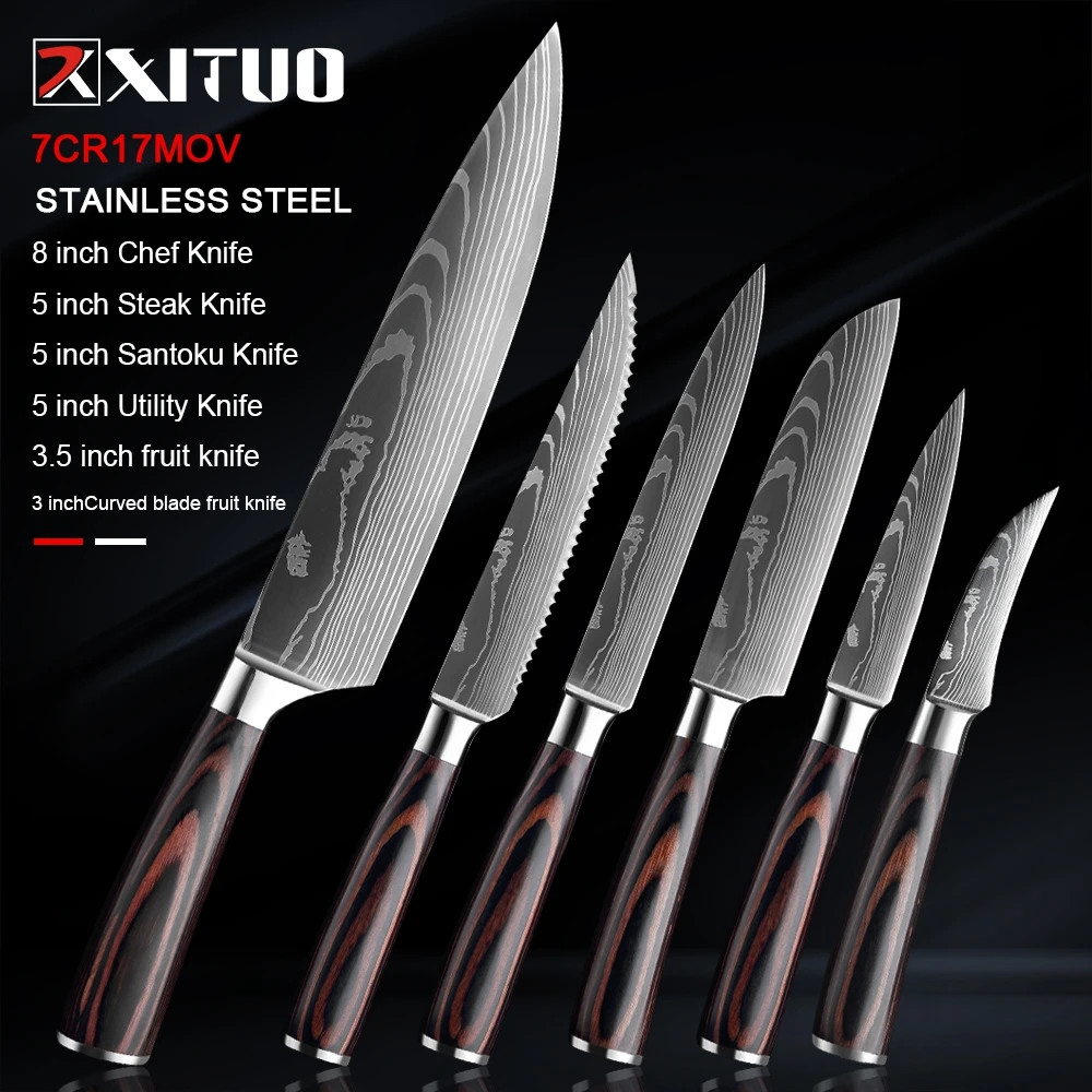 XITUO High Carbon Stainless Steel Chef Knife Salmon Utility Sashimi Slicing Knives Family Steak Knife Set Kitchen Paring Knife