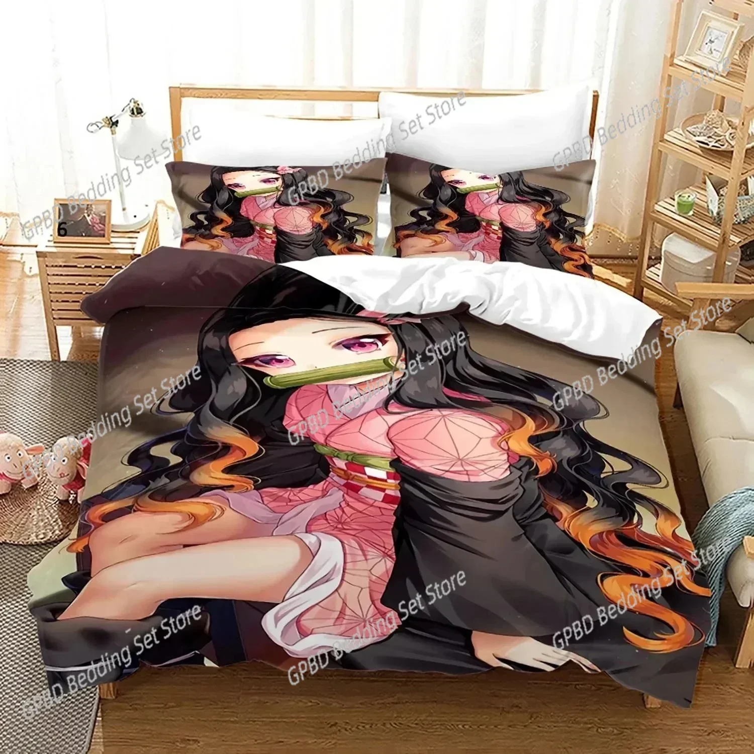 

New 3D Printed Demon Slayer Nezuko Bedding Set Single Twin Double Queen King Cal King Size Bed Linen Set