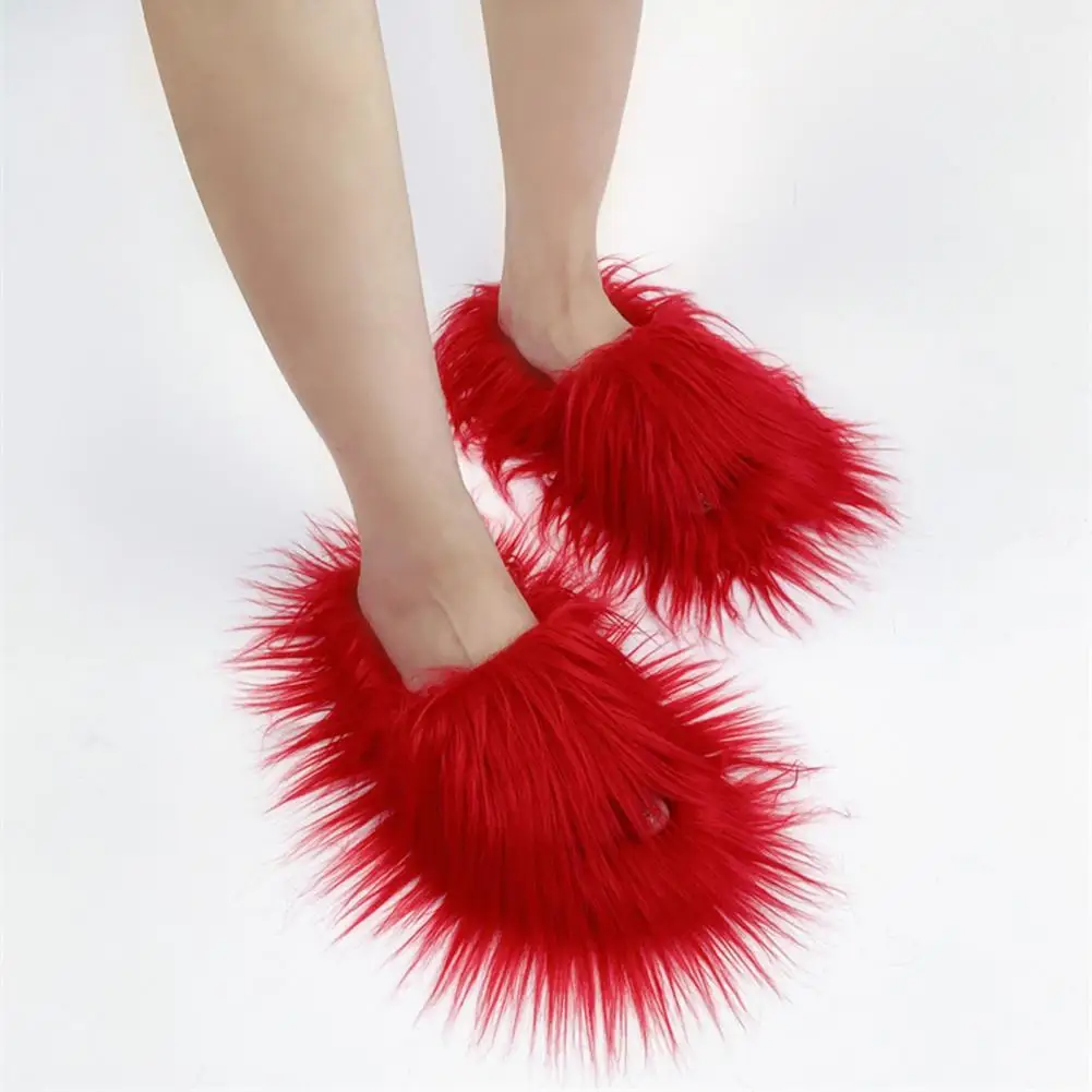 Candy Color Slippers Soft Faux Fur Slippers Cozy Faux Fur Slippers for Women Slip-on Slide Shoes with Closed Toe Warm for Girls - Image 3