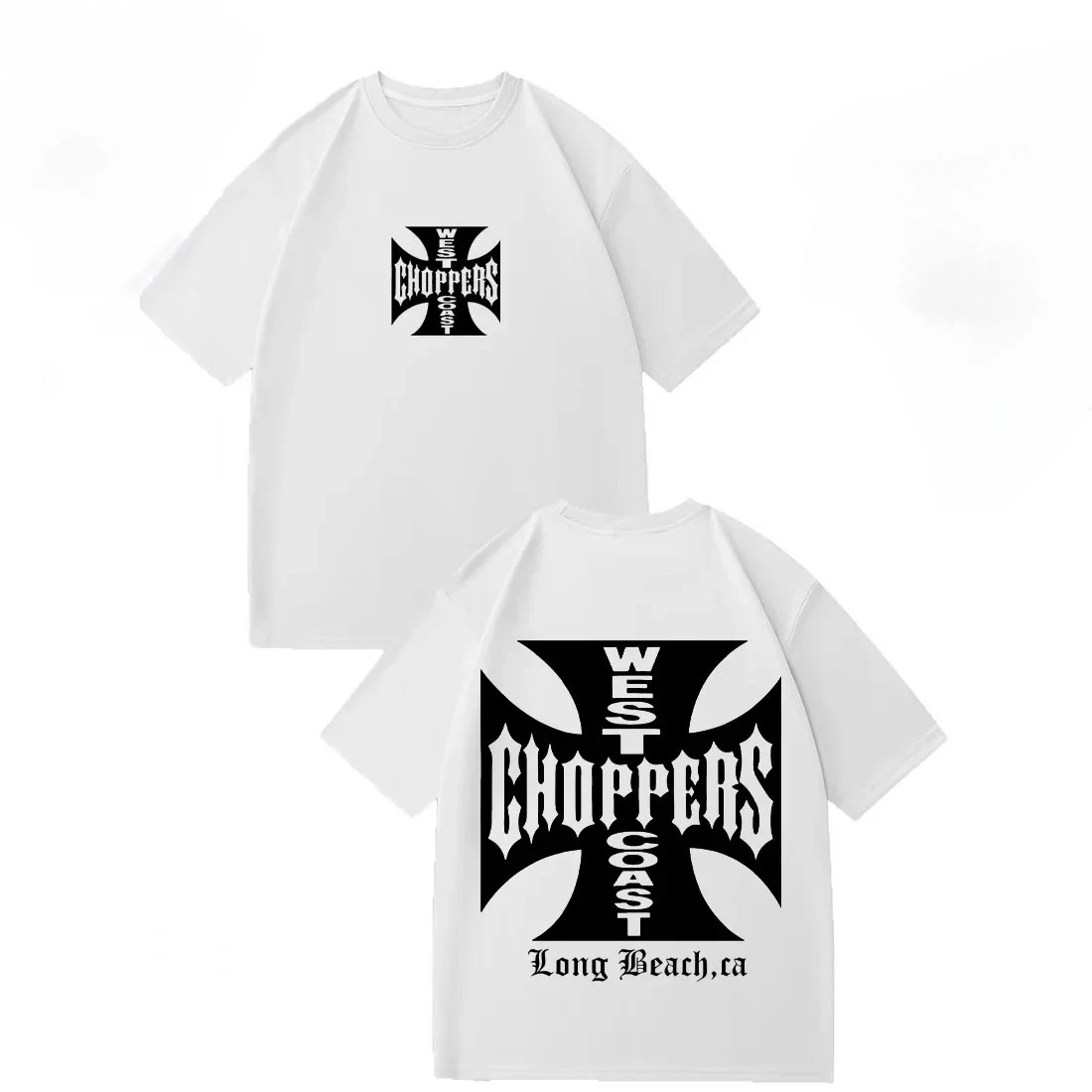 Parent‑Child Matching Oversize Cotton Tee Vintage Biker Skull Motorbike Flame Cross‑Ornament Distressed‑Graphic Sleeve T‑Shirt