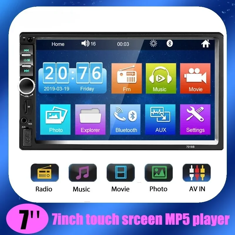 2 Din Stereo 7inch Car Radio 2DIN Touch Screen Automotive Multimedia Bluetooth USB TF FM Radio Autoradio MP5 Player