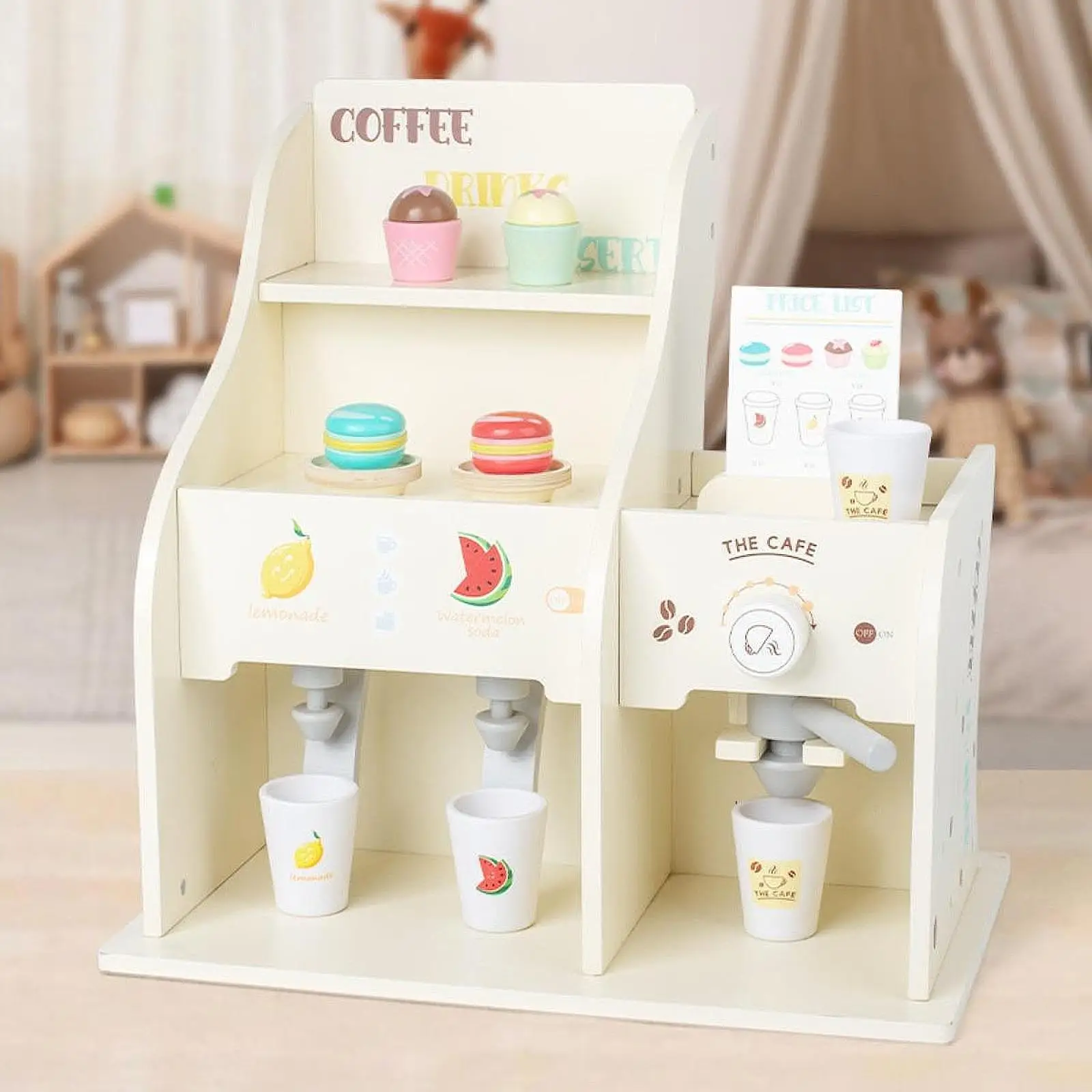 Wooden Coffee Play Set Realistic Cafe Machine Set Role Play Coffee Maker for Toddlers Boys Girls Kids Children Birthday Gifts