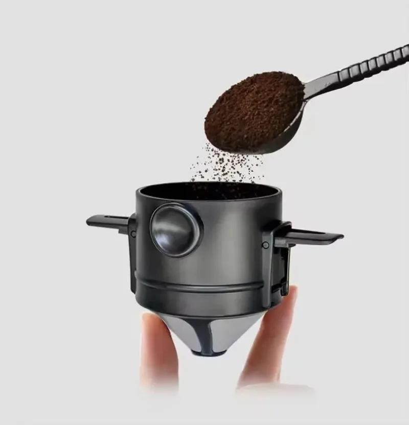 

Mini Portable Foldable Stainless Steel Coffee Filter Reusable Drip Machine Paperless Cup for On-the-Go Brewing