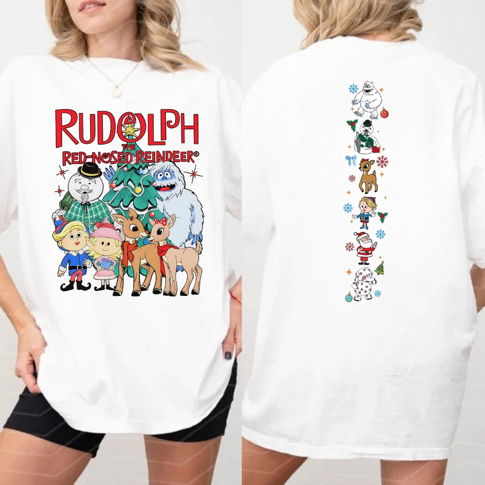 هالوين عيد الميلاد جديد لطيف خمر رودولف عيد الميلاد البلوز المرأة الخريف/الشتاء موضة عادية قصيرة الأكمام تي شيرت