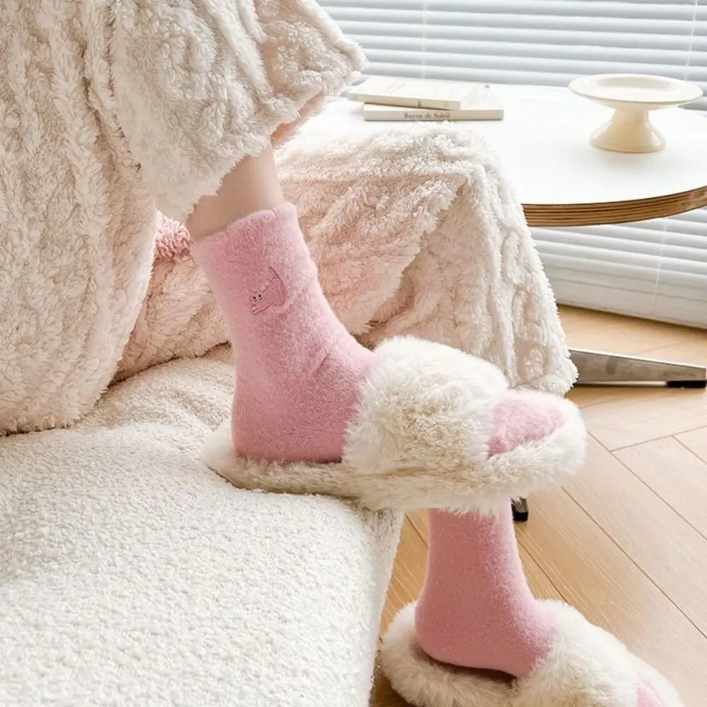 Solid Color Cute Cat Mink Fleece Socks Winter Warm Cashmere Socks Super Soft Velvet Coral Plush Socks Women