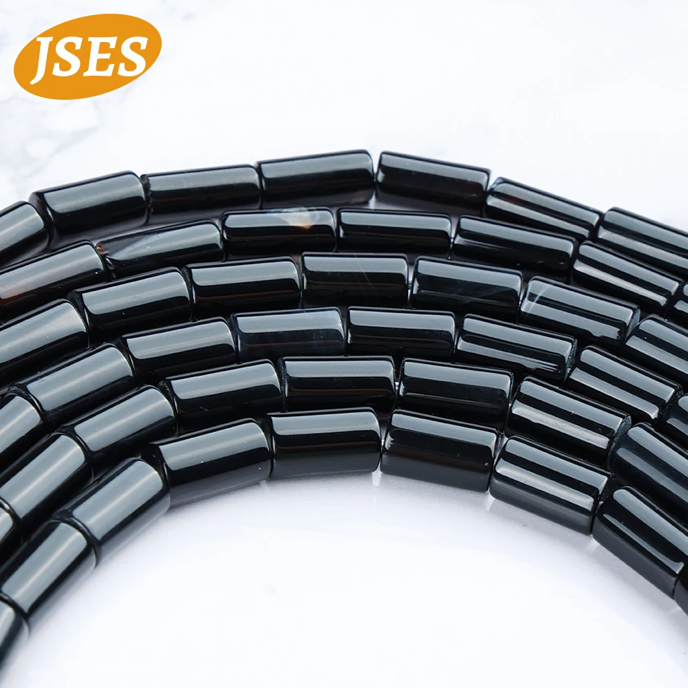 JSES Natural Black Agate Onyx Beads Tubular Shape for Jewelry Making 7-8*12-14mm Bracelets Necklace Stone Beads DIY Accessories