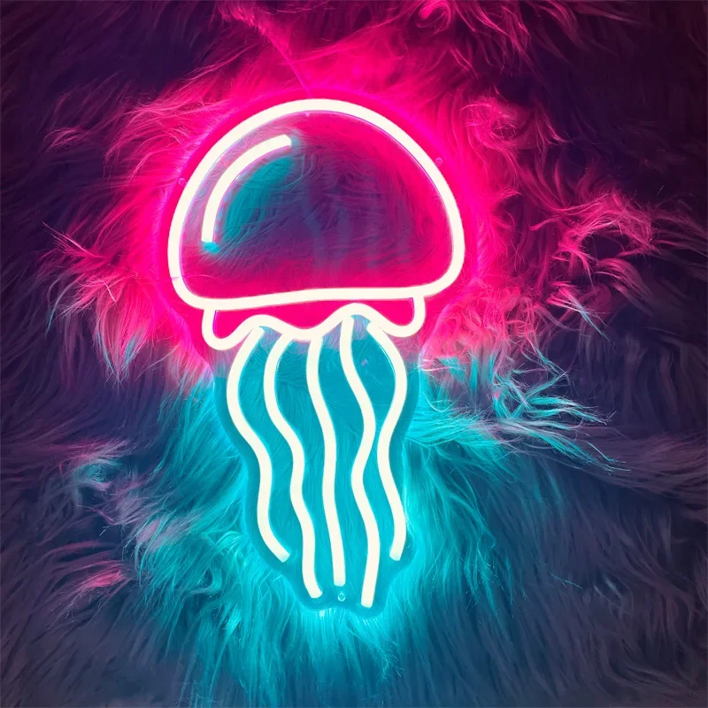 Anime Cartoon Neon Sign Jellyfish Animal Led Signs Custom for Kid Kawaii Room Decor Neon Hang Wall Decoration Light Night Lamp