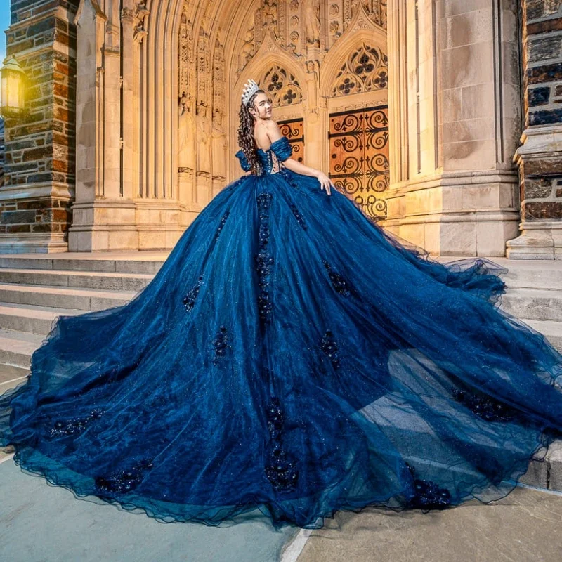 Angelsbridep Vestidos De Xv Años очаровательное темно-синее бальное платье Quinceanera платье с открытыми плечами платье для дня рождения для девочек