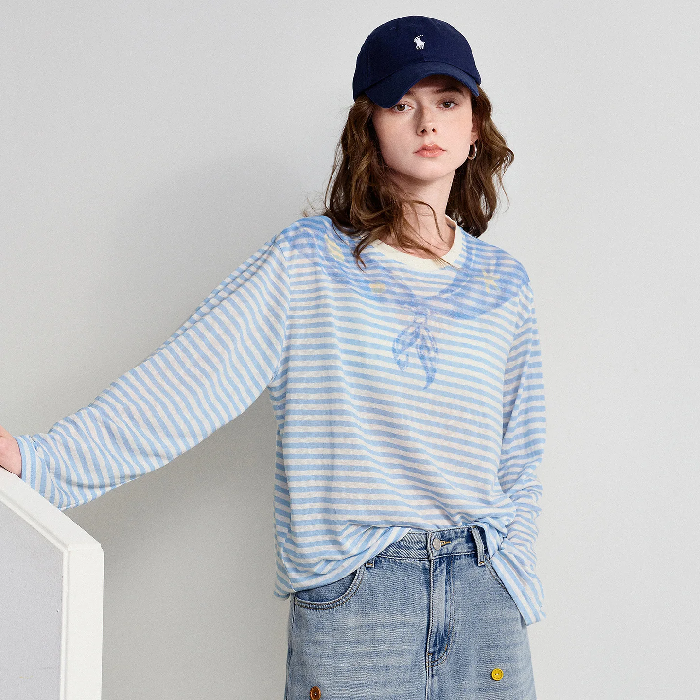 TOYOUTH Women Lyocell T-Shirt 2026 Summer New Urban Nautical Loose Drop Shoulder Print Cape Cover Up Pullover Tops