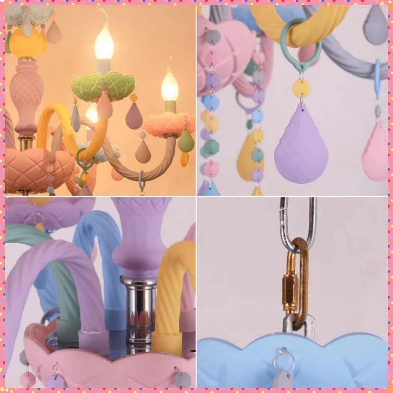 Nordic Chandeliers for Living Room Rainbow Candle Pendant Light Macaron Lampshade Princess Children's Bedroom Decoration Lights