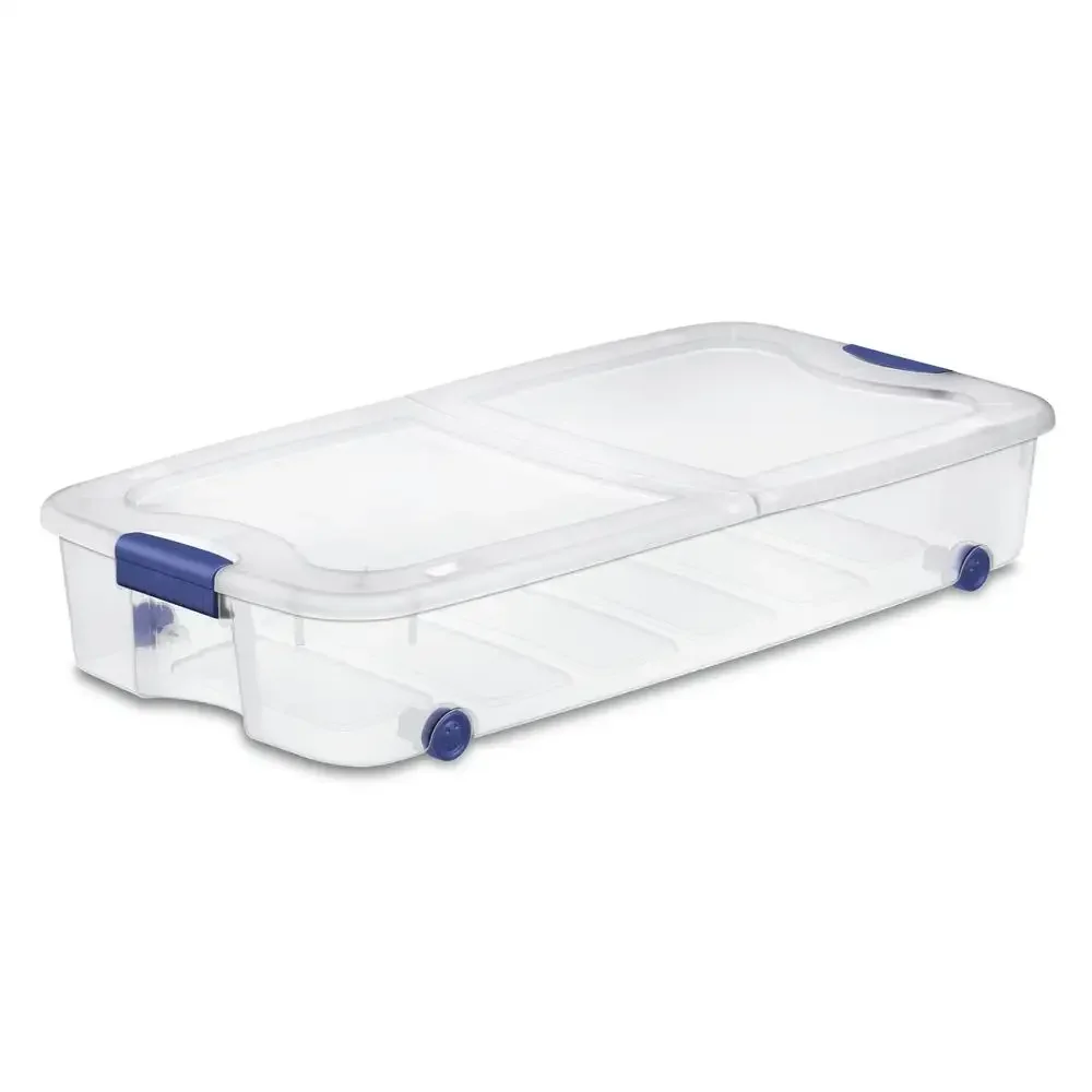 2 Pack 66 Quart Stadium Blue Ultra Wheeled Underbed Storage Box Carrying Handles Stackable Clear Lid and Base Indexed Lids Easy