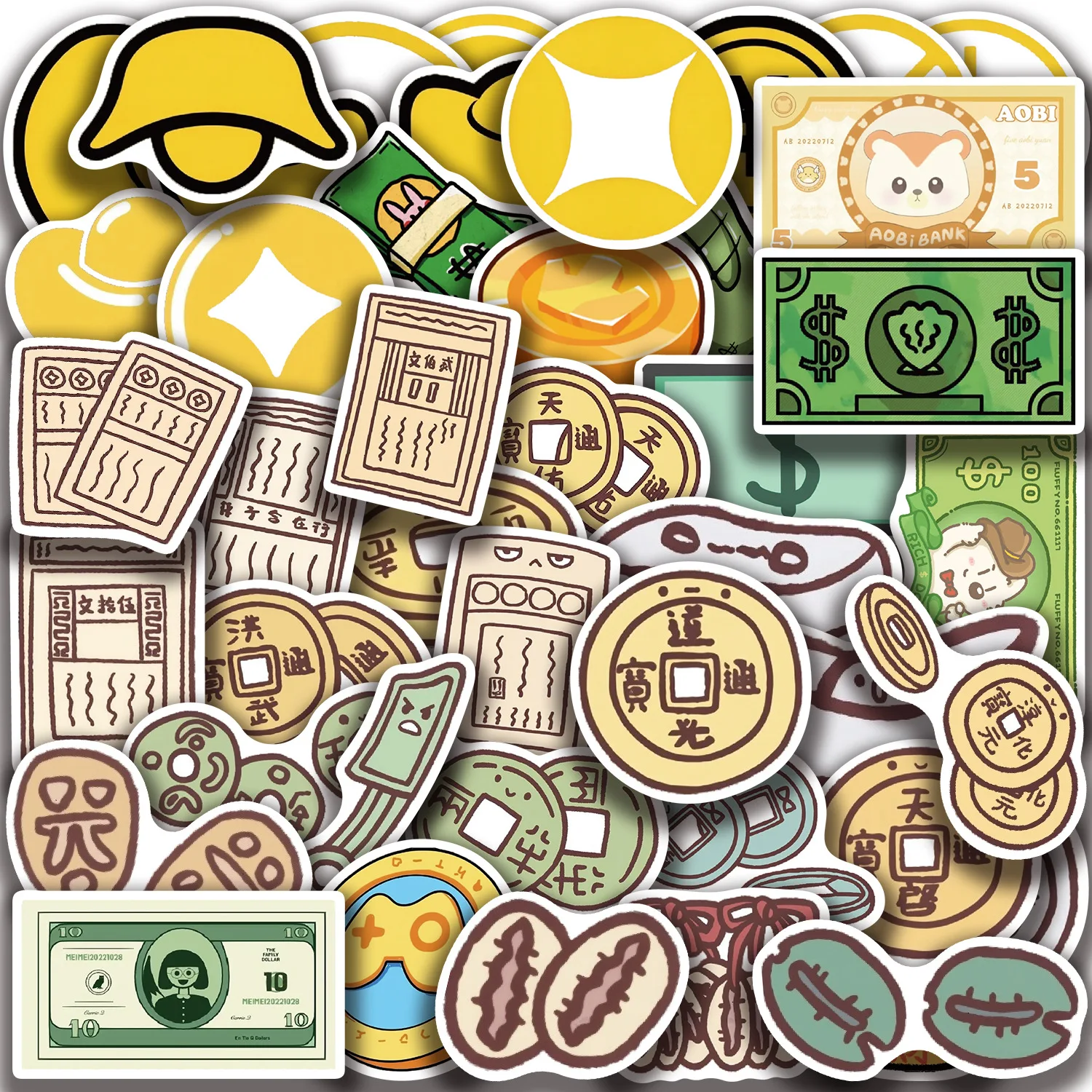 

50Pcs Currency Sticker Set Diverse Designs for Scrapbooking Journals Laptops Water Bottles More Money Stickers