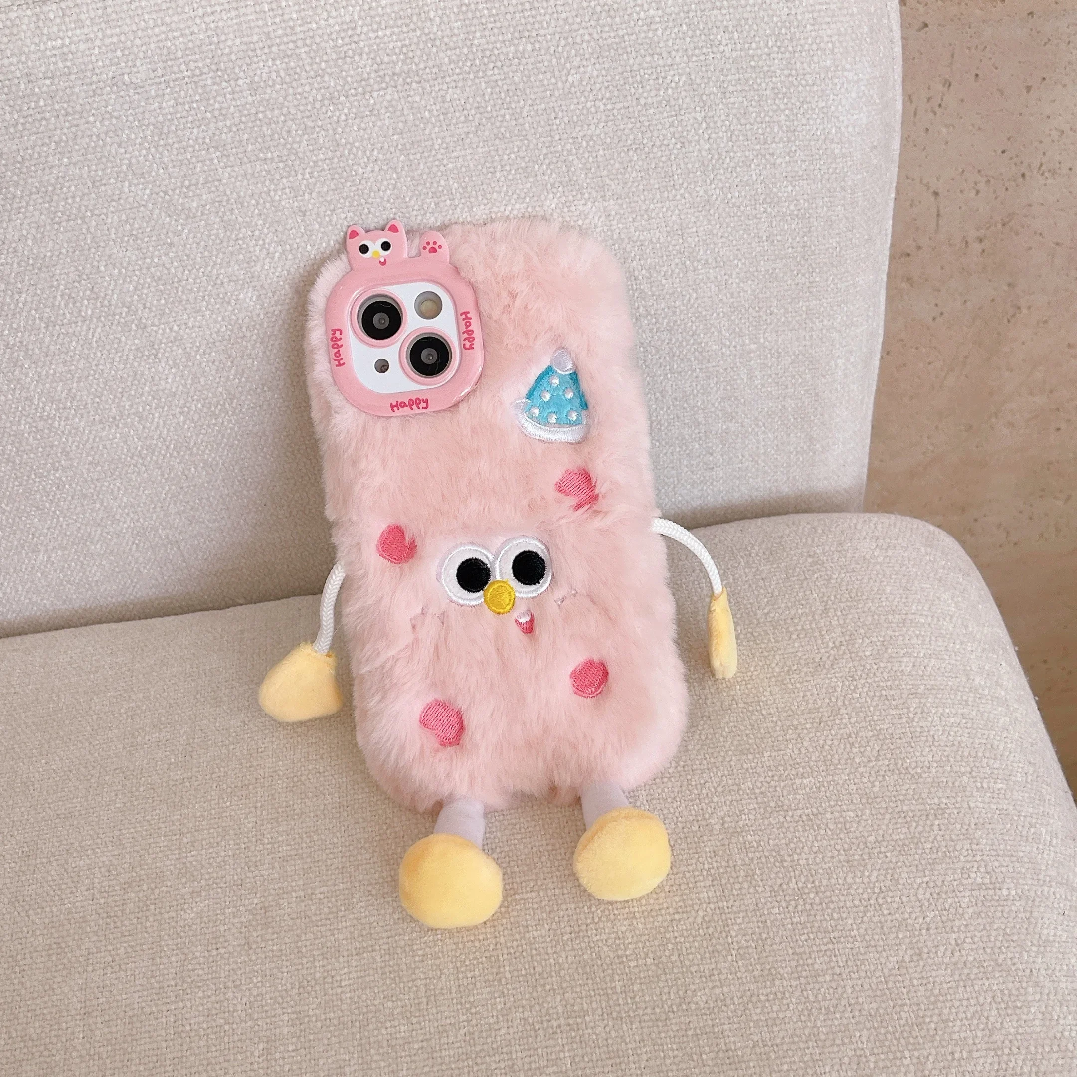 Peluche Ins Simpatico omino Cassa Del Telefono per IPhone16 15 14 13 11 12 Pro Max Antiurto Pelliccia Calda Copertura Protettiva Anti-goccia