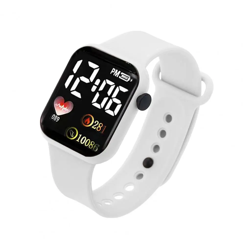 Electronic Watch Luminous Square Dial Non Waterproof Adjustable Precise Time Heart Print Kids LED Digital Sport Wrist Watch