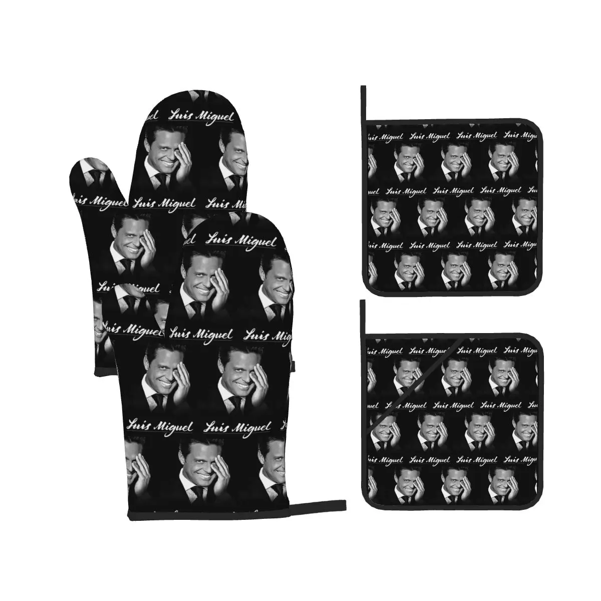 El Sol De Mexico Luis Miguel Oven Mitts and Pot Holder Sets of 4 for Baking Kitchen Cooking BBQ Resistant Non-Slip Gloves