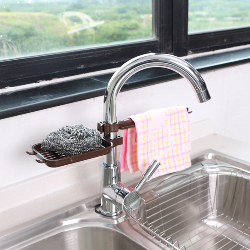 Scarico per lavello da cucina Cestello portaoggetti in spugna Rubinetto Porta scarico in tessuto Scolapiatti per sapone Scaffale Organizzatore Accessori per il bagno