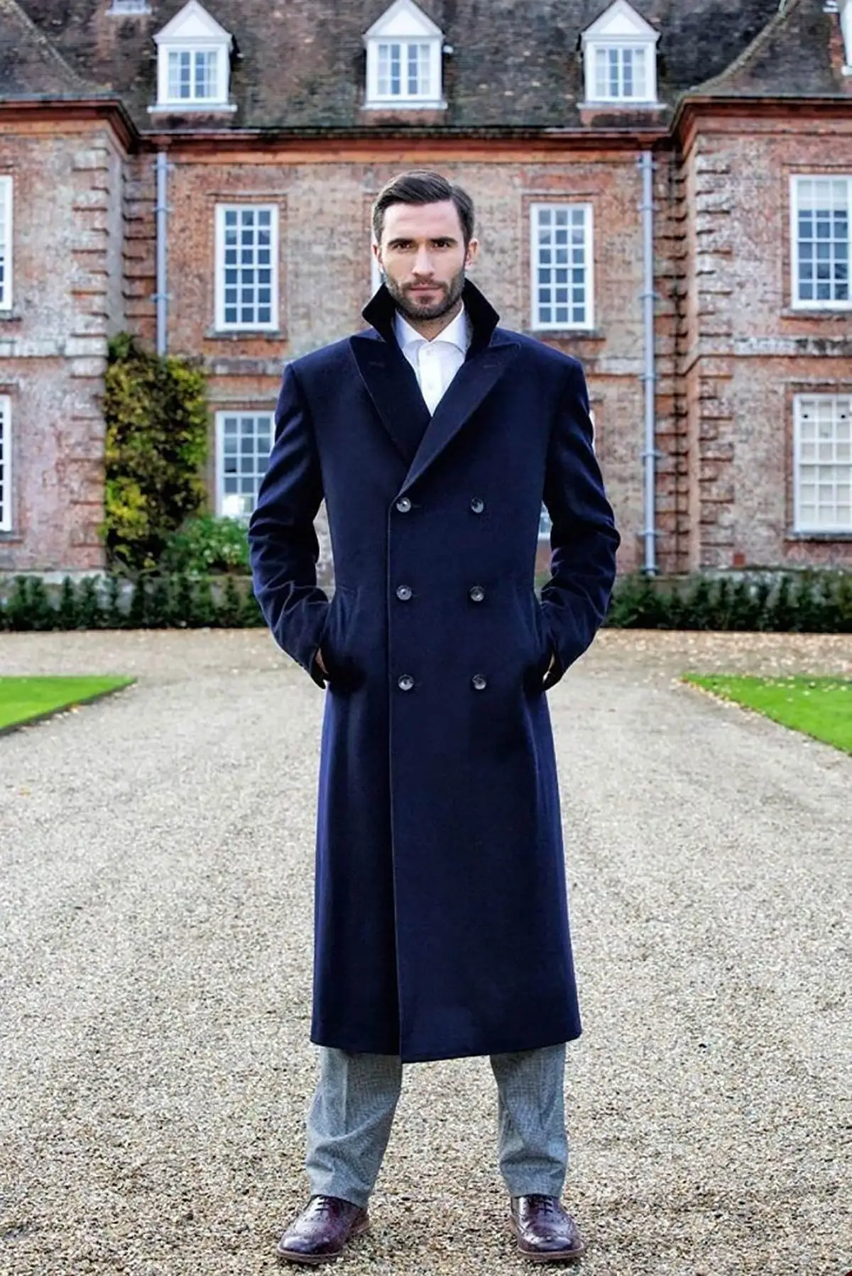 Traje azul marino para hombre, mezcla de lana, solapa con visera, chaquetas para fiesta de graduación y boda, abrigo de una pieza personalizado