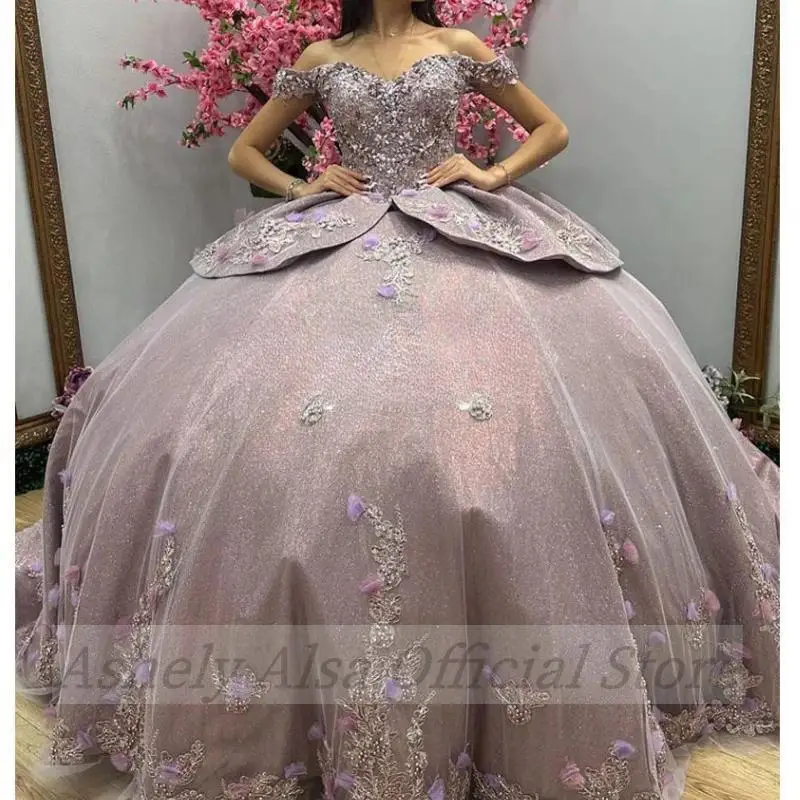 Saúdská arabská elegantní quinceañera šaty 2024 kvést nášivka korálkování bál talár sladké 15 16 holka ples narozeniny večírek šaty noiva