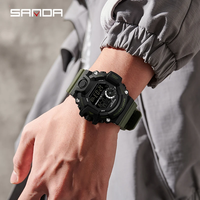 Fashion Sanda Top Brand Men Outdoor Sports  Multifunctional Led Digial Electronic 5atm Waterproof Military Luminous Wrist Watch