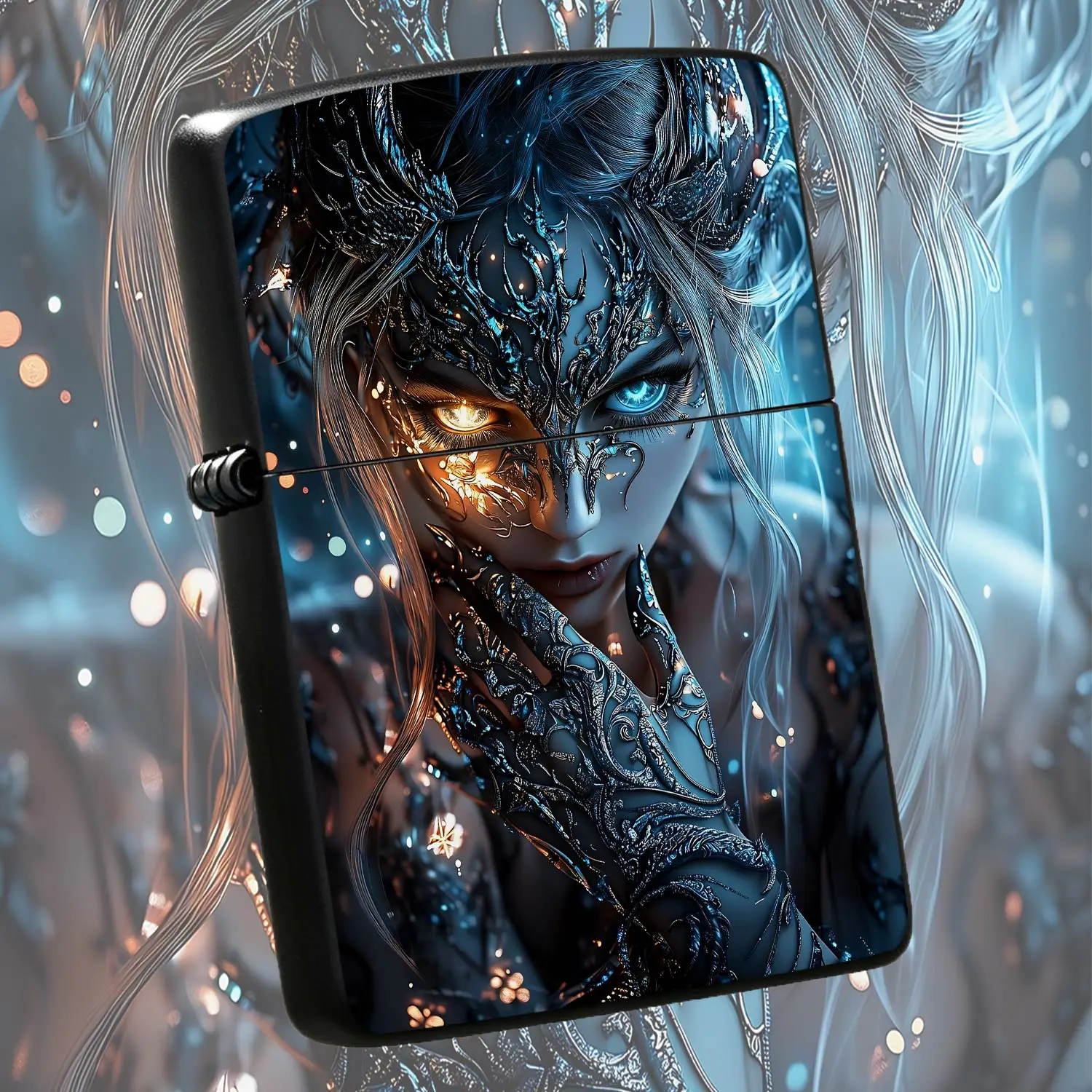Fantasy Themed Dual Glowing Eyes Enchanted Elf Decorative Lighter, Exquisite Intricate Art Print Portable Pocket Ignition Accessory, Stylish Unique Desktop Ornament, Ideal Versatile Present For All Occasions Daily Use A Humorou And Interest