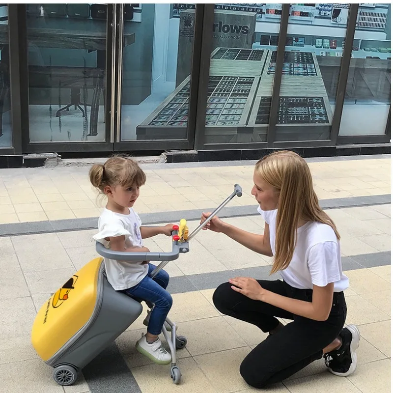 Nuevo equipaje para niños con diseño de asiento portátil para maleta de mano para niños, cubierta de carrito de moda, equipaje de 20 pulgadas, caja