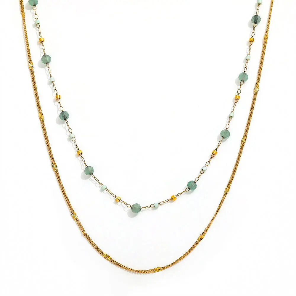

Joolim Jewelry Wholesale Waterproof&No Fade Fashion Elegant Double-layered Green Fluorite Stainless Steel Necklace for Women