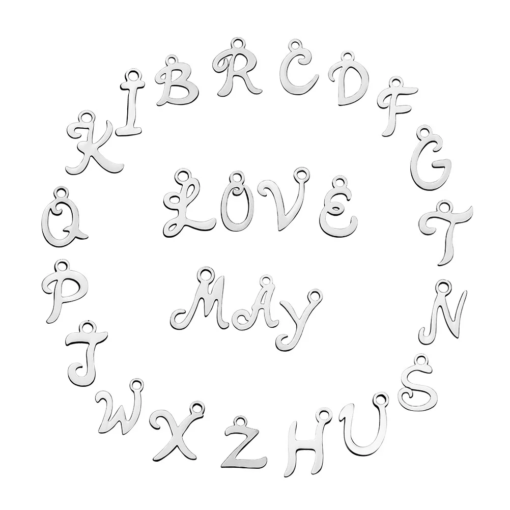 26Pcs Stainless Steel English Alphabet Pendants DIY Jewelry Charms for Necklace Bracelet Scrapbooking Keyring Accessories