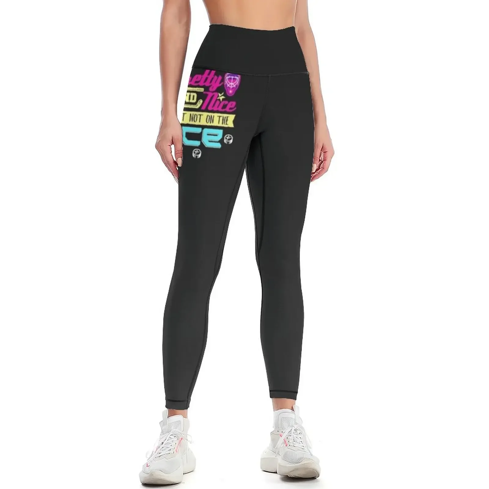 

Girls Hockey Pretty And Nice Just Not On The Ice Leggings legging gym jogging pants high waist for physical Womens Leggings