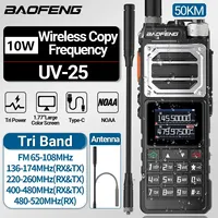 Baofeng UV-25 10W Walkie Talkie Tri Band Wireless Copy Frequency NOAA Type-C Charger FM Long Range High Power Ham Two Way Radio