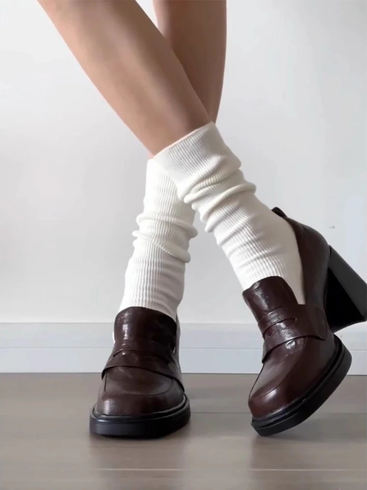 

​British Style Platform Loafers for Women Retro Square Toe Brogue Shoes Chunky Heel Mary Jane Casual Versatile​