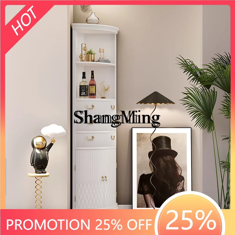 

SM Home Corner Cabinet Triangular Storage Living Room Corner Side Cabinet Light Luxury Solid Wood Corner Wine Cabinet