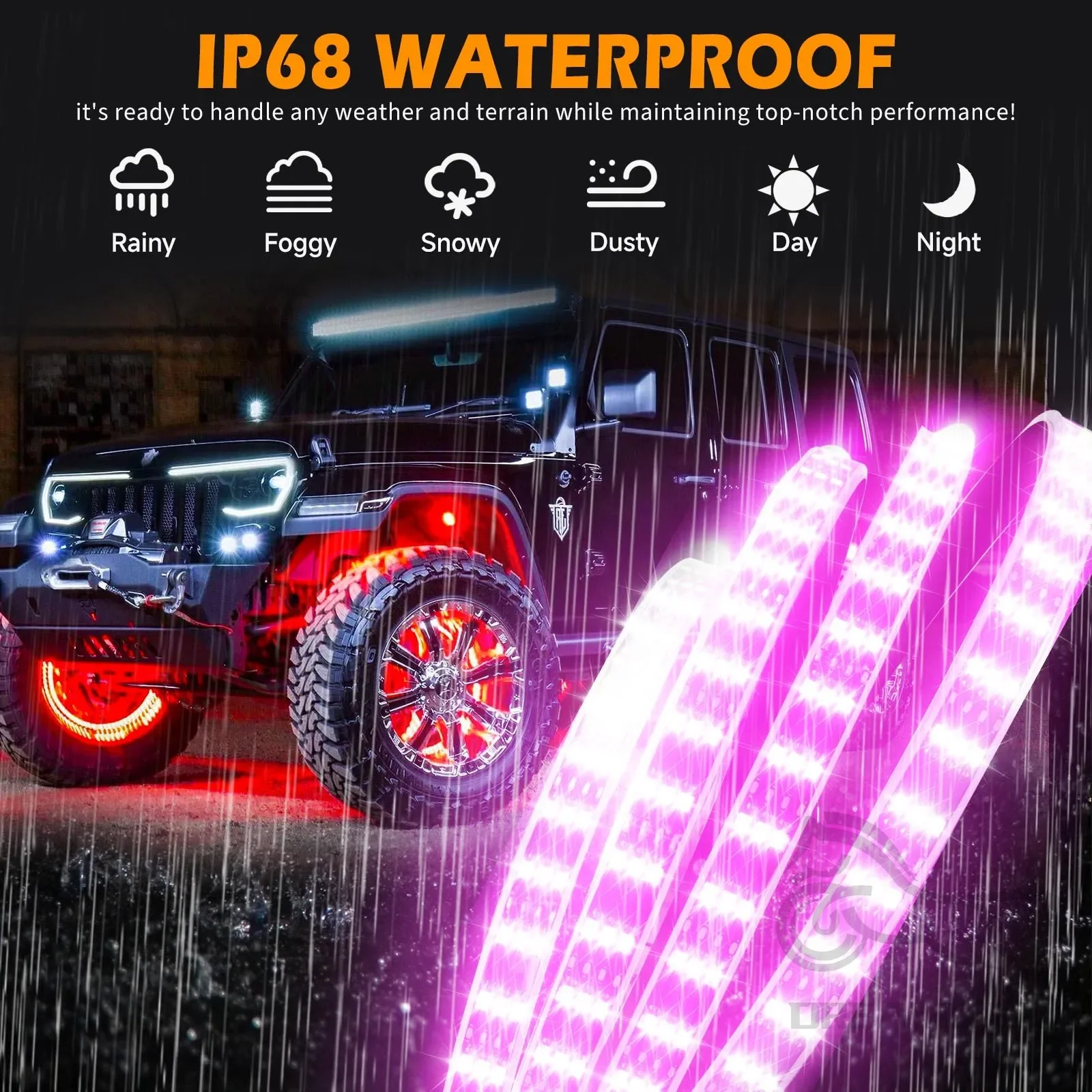 

Комплект из 4 RGB-ламп для колес автомобиля, водонепроницаемые светодиодные ленты с управлением через приложение/пульт, неоновые кольцевые светильники для колес, разноцветные
