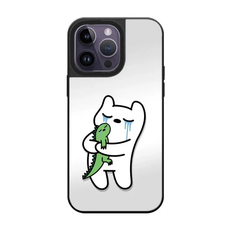 

Cartoon Cat Dinosuar Black Border Mirror Surface MagSafe iPhone 11 12 13 15 14 Pro Max Protective Case, Fits iPhone 15 Pro Max