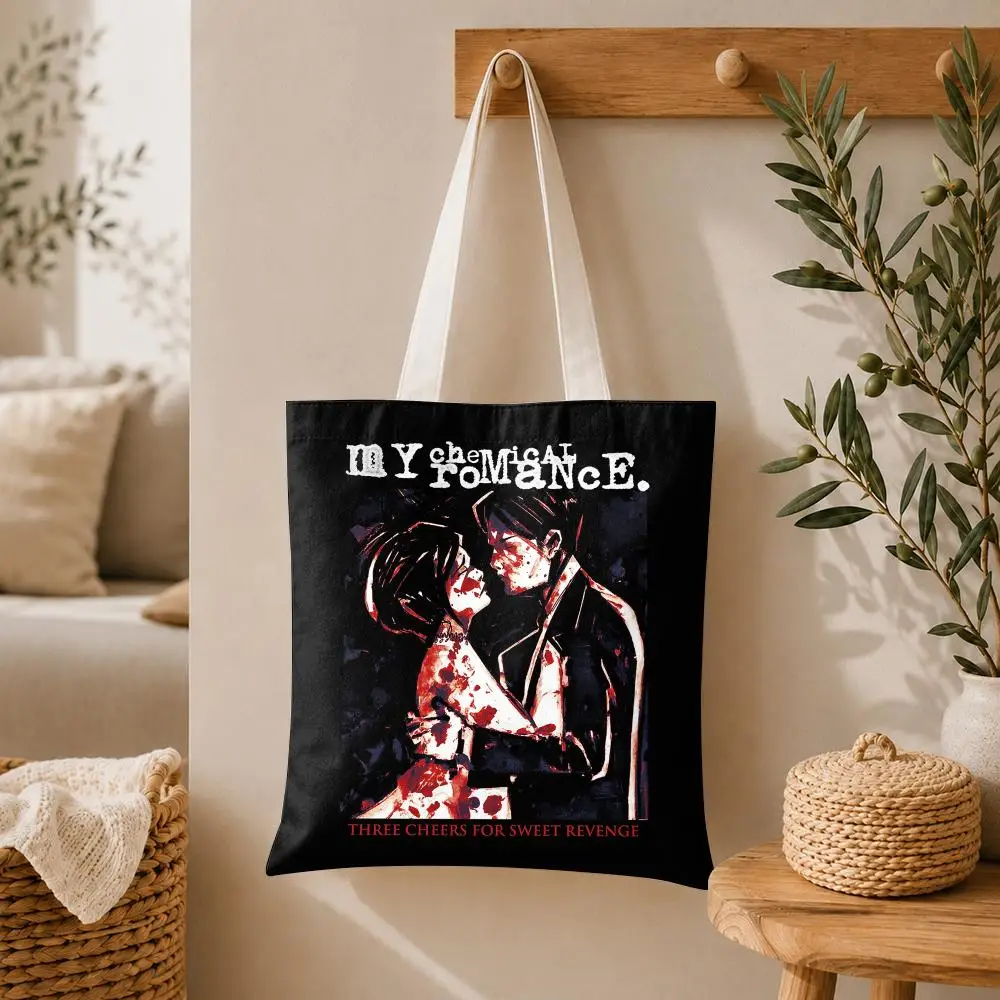 Band My C-Chemical R-Romance Storage Bags Large Canvas Tote Bag Double-Sided Print Reusable Shoulder Handbag for Daily Shopping