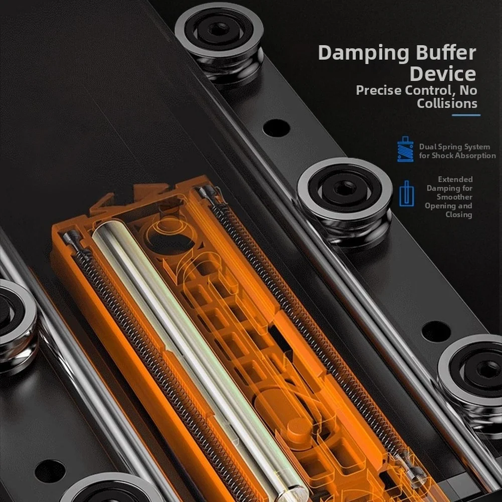 Black Galvanized Steel Slide Rail with Damping Function for Cabinet Drawers 14.76 Inch Concealed Mount Component