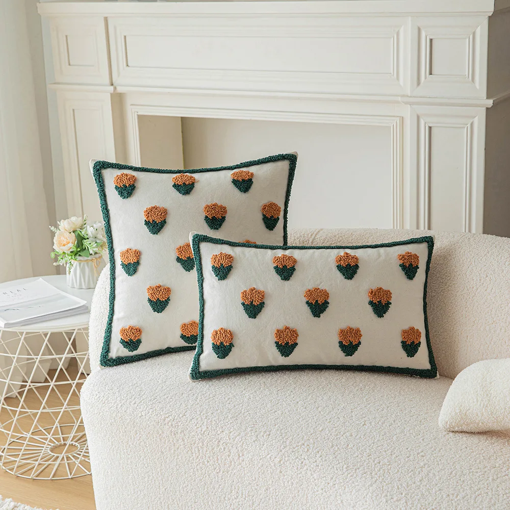 30X50/45x45CM Flower Embroidery Throw Pillow Cover Cactus Plush Living Room Sofa Cushion Cover Decorative Home Pillowcase