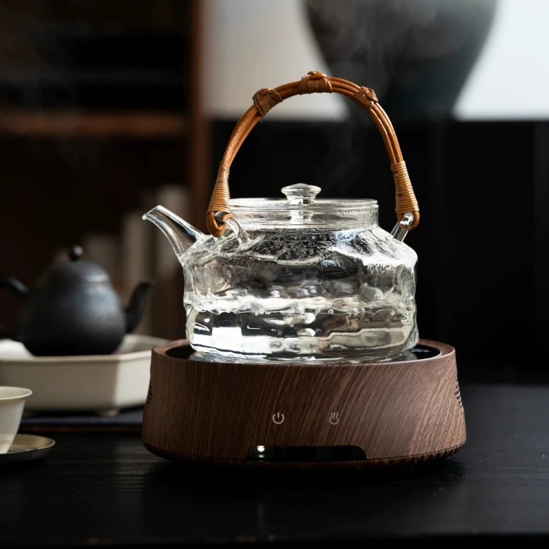 Hammered Borosilicate Glass Teapot Rattan Handle Heat Resistant Brewing Kettle Household Kung Fu Tea Making Accessory