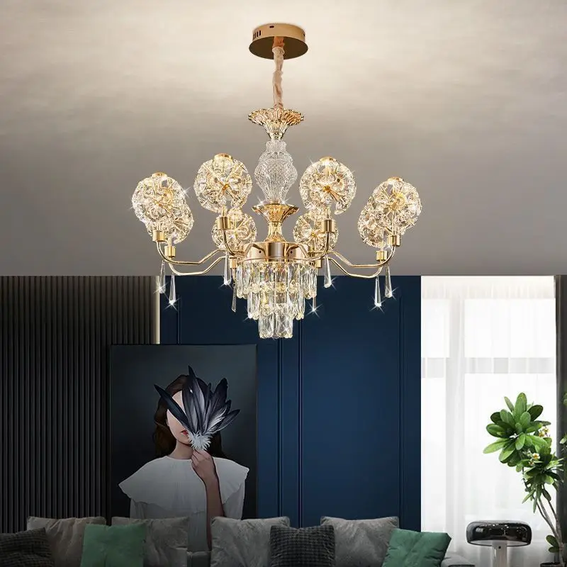 Modern LED Embroidery Ball Ceiling Chandeliers Crystal Living Dining Room Pendant Lamp Home Decor Hanging Light Luster Fixtures