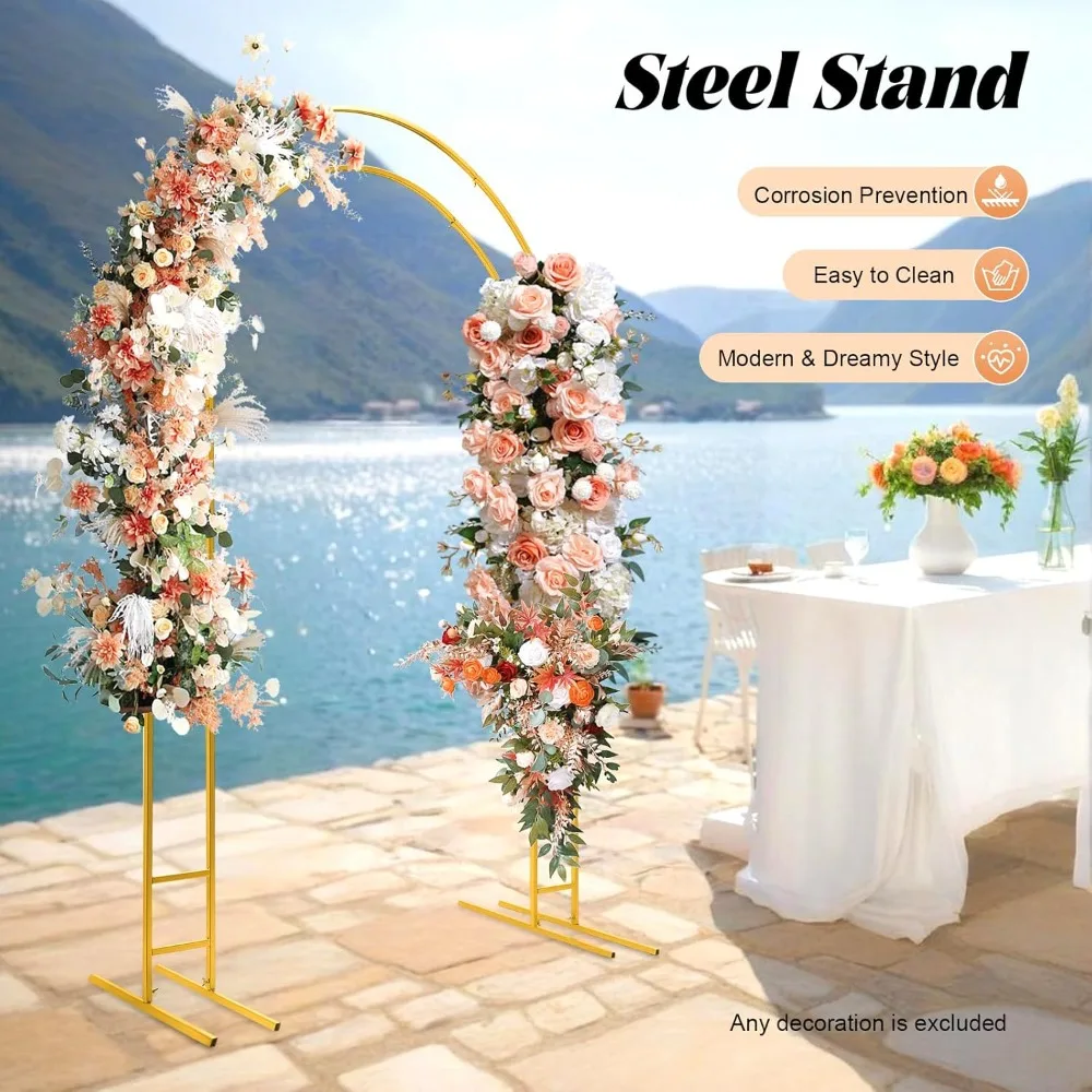 

7.2 FT Metal Wedding Arch Backdrop Stand Gold Balloon Arch Stand for Wedding Ceremony Party Decoration
