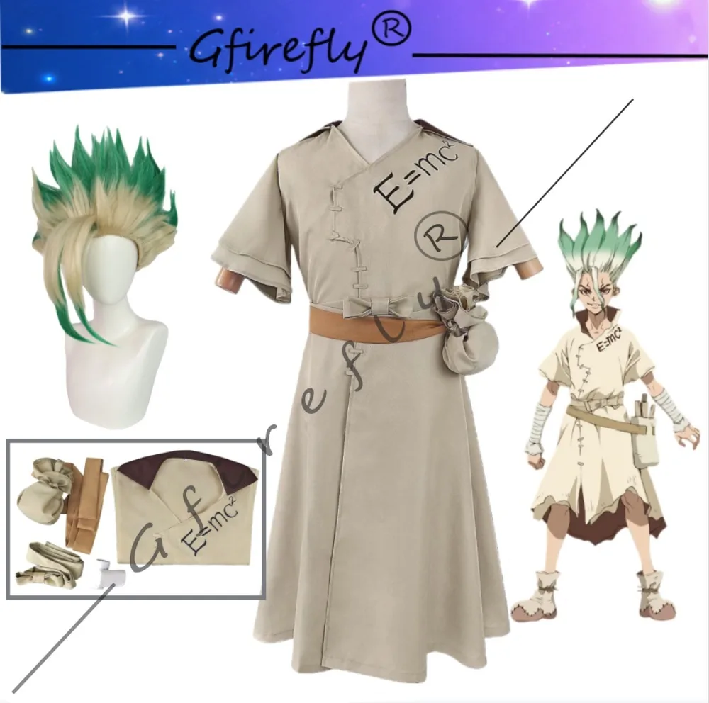 Disfraz de Anime Dr.STONE Senku Ishigami, accesorios de personajes, conjunto de peluca, disfraz exclusivo para actuación de fiesta de Halloween