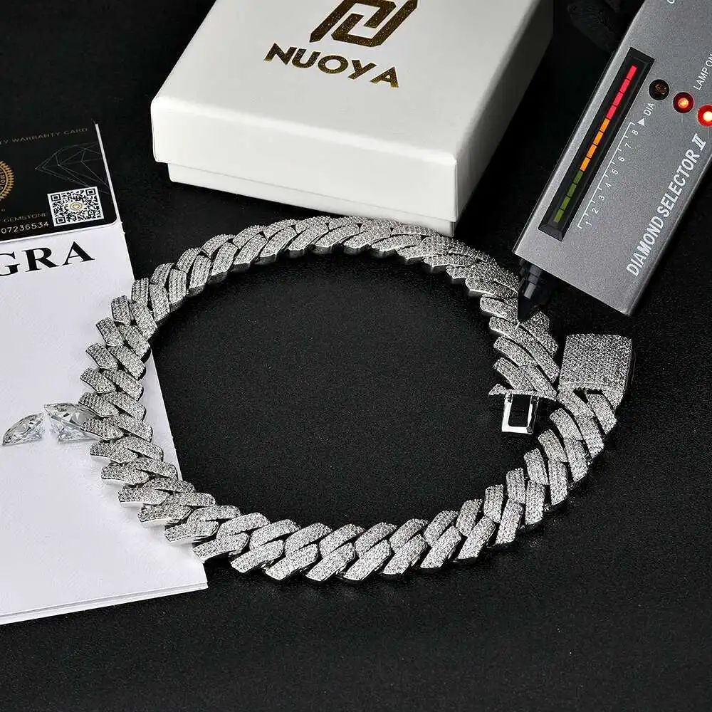 Pass Diamond Miami Hip Hop Jewelry VVS Stone Shiny 3ROW Men 925 Sterling Silver Necklace Moissanite Cuban Link Chain