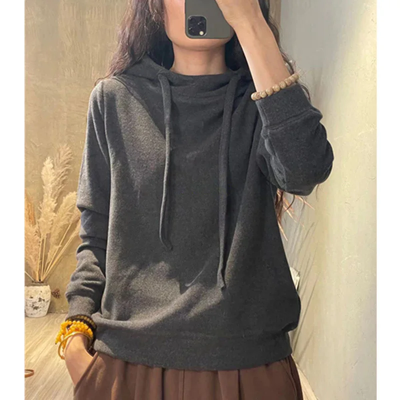 Fashion hooded Spliced Solid Color All-match Hoodies Female Clothing 2023 Autumn New Oversized Casual Tops Commute Sweatshirts