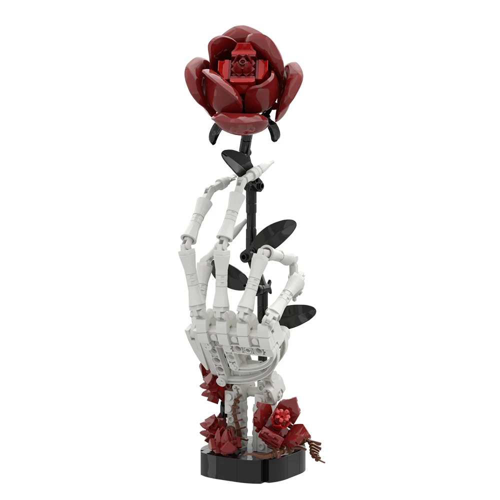 

MOC Gothic Skull Rose Building Blocks Dark Skull Flower Pot Horror Eyeball Flower Bouquet Model Bricks Toy Adult Gift
