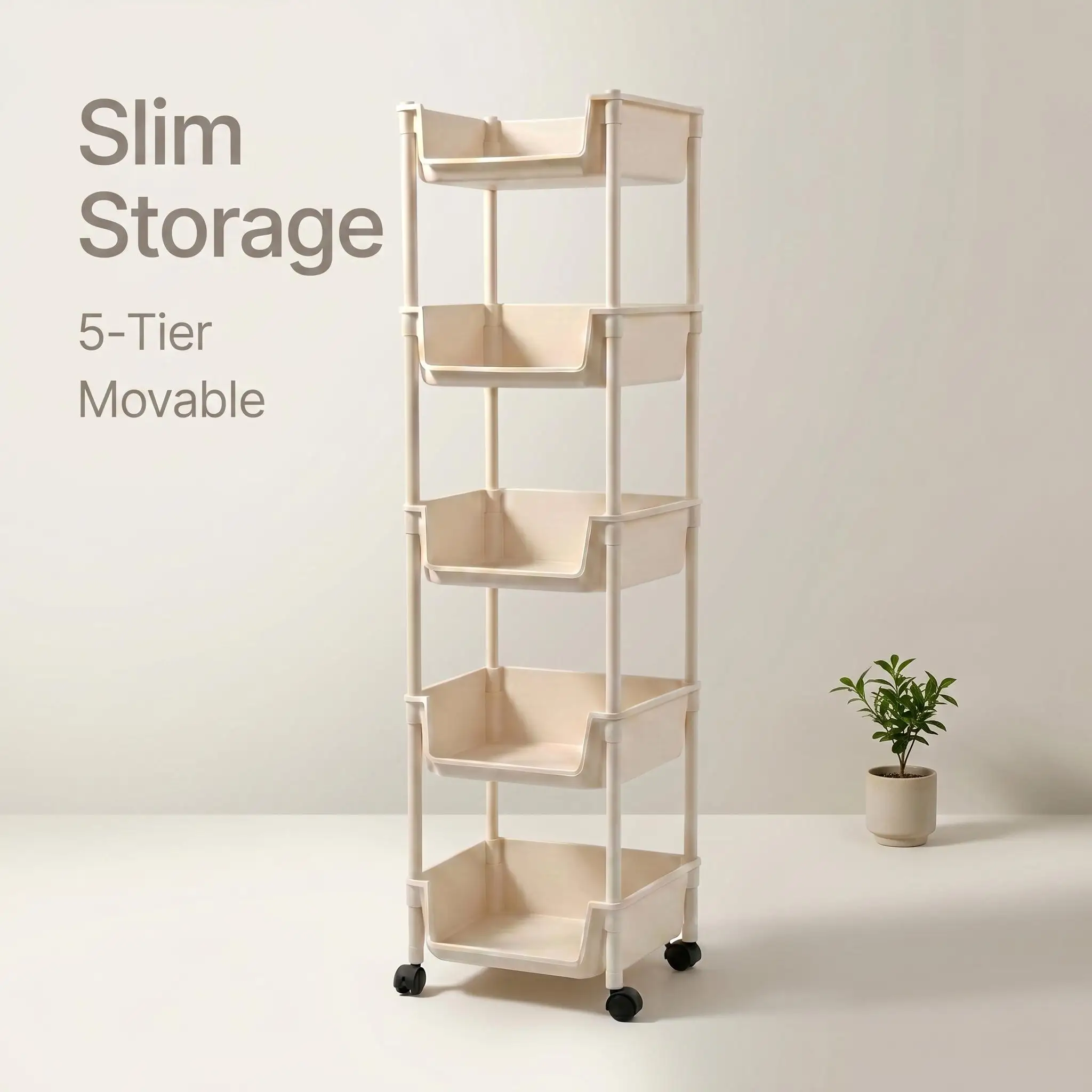 5 Tier Slim Rolling Storage Cart with Wheels Narrow Gap Organizer Rack Mobile Utility Trolley Space Saving Crevice Shelf Home Organization for Kitchen Bathroom Laundry Room Small Spaces