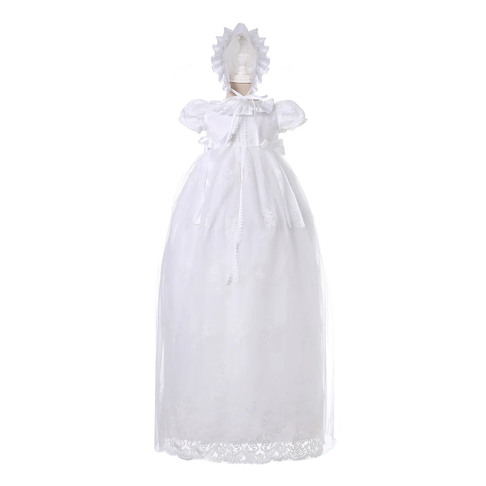 

Long Baby Girl Baptism Dresses White Flower Lace Fluffy Tulle Birthday Toddler Newborn Items Summer Christening Gown 3 6 9M