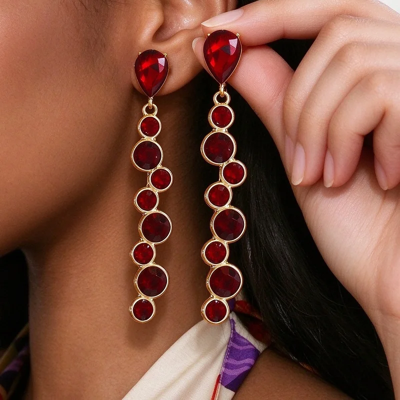 Multicolor Long Rhinestone Stud Earring Women Girls Gifts Fashion Jewelry Accessories Hot Sale Party Gift 2026 New Style