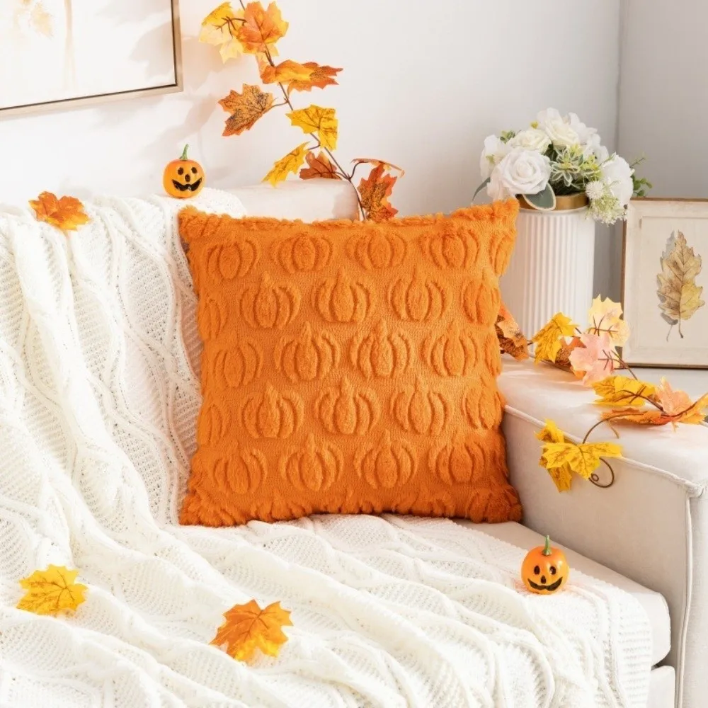 

New Halloween Throw Pillow Covers 18x18 inch Soft Warm Faux Wool Cushions Pumpkin Pattern Pillow Cases for Living Room