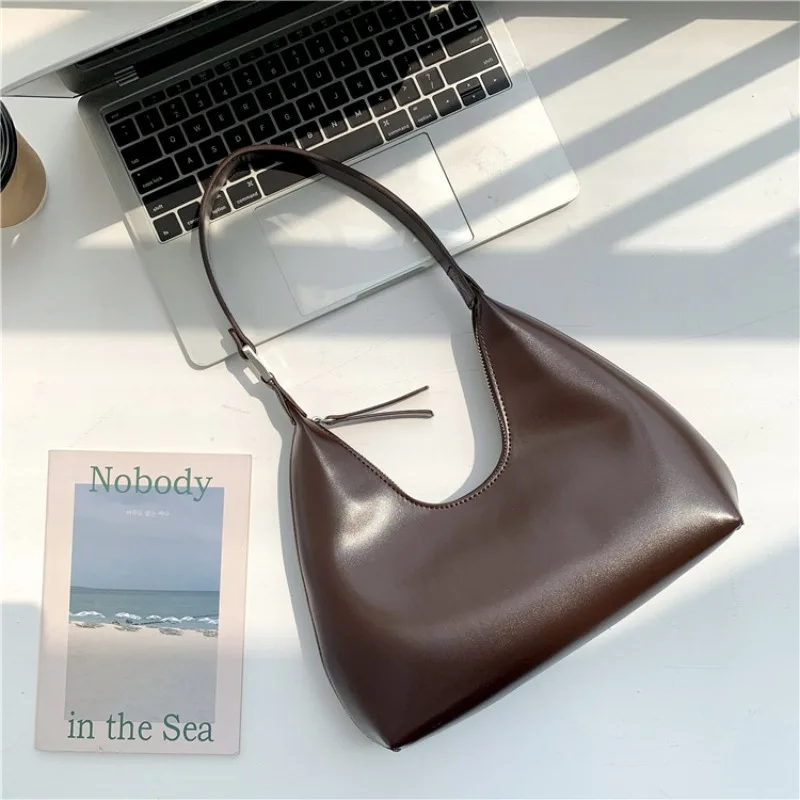 Fashion Zip Leather Texture Personalized Handbag Vintage New Korea Minority Simple Underarm Elegant Commuter Single-Shoulder Bag