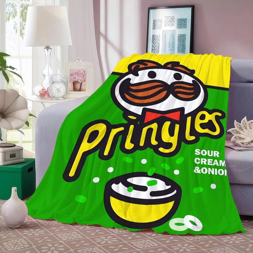 Manta suave y esponjosa de franela con patatas fritas de dibujos animados, manta cálida y agradable para la piel para sofá cama, siesta en la oficina, invierno