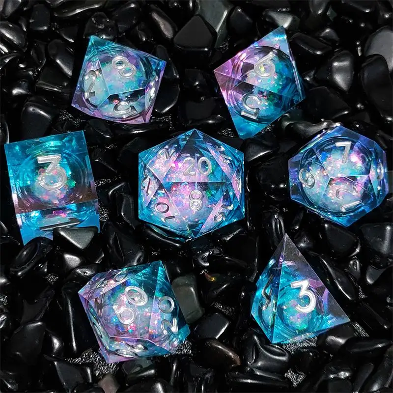 New Transparent Liquid Illusion Quicksand Dice 7pcs/set Transparent Polyhedral Resin Dice for Role Playing Board Games